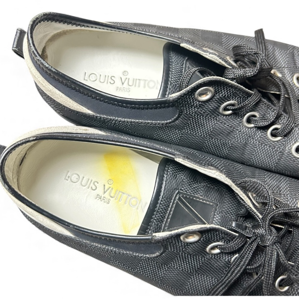 Louis Vuitton Graphite Damier Nylon|Black Leather Cap Toe Sneakers Size 7.5 Mens - Picture 8 of 12